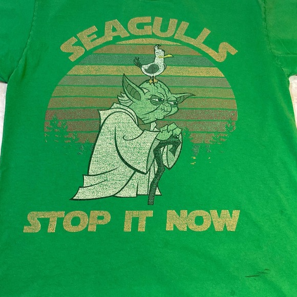 Star Wars Yoda Seagulls Stop It Now Green Graphic T-Shirt - Picture 2 of 6
